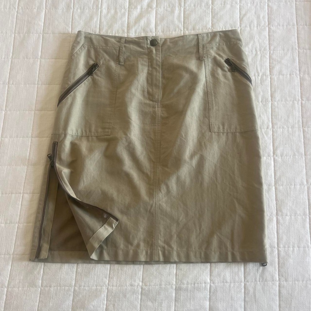 Milan Sourced Khaki Cargo Mini Skirt Zipper Pockets IT 46 US 10 M/L